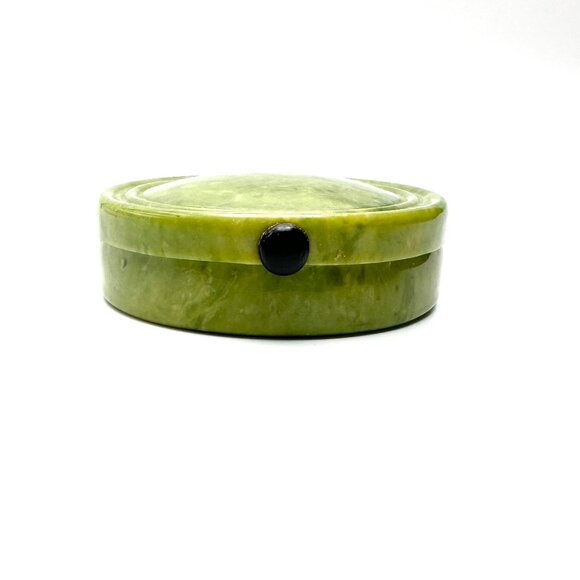 1920s Art Deco Celluloid Compact—Green Marbleized Powder Case with Beveled—GUC - Picture 1 of 9